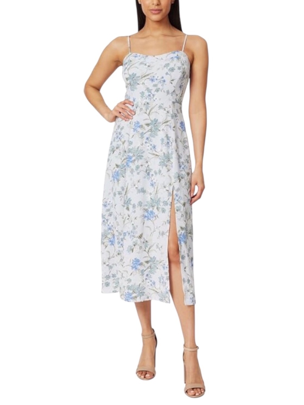 WallFlower Mirabel Slip Midi Cami Blue & White Floral Dress, Juniors' XL